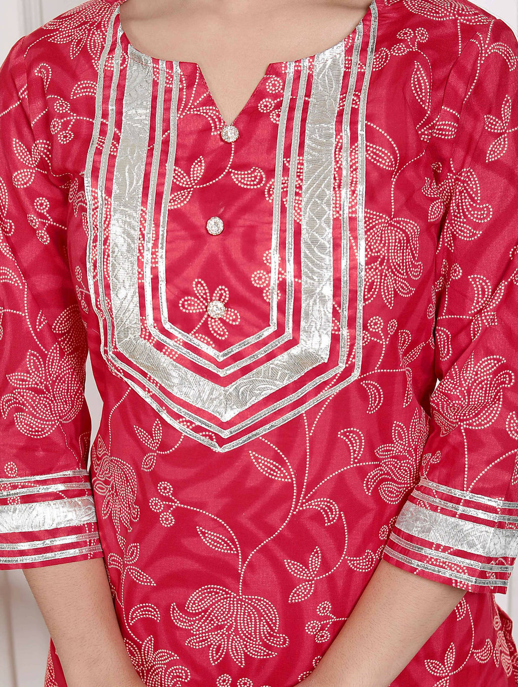 Miravan Women's Red Cotton Gota Work Kurta with Palazzo