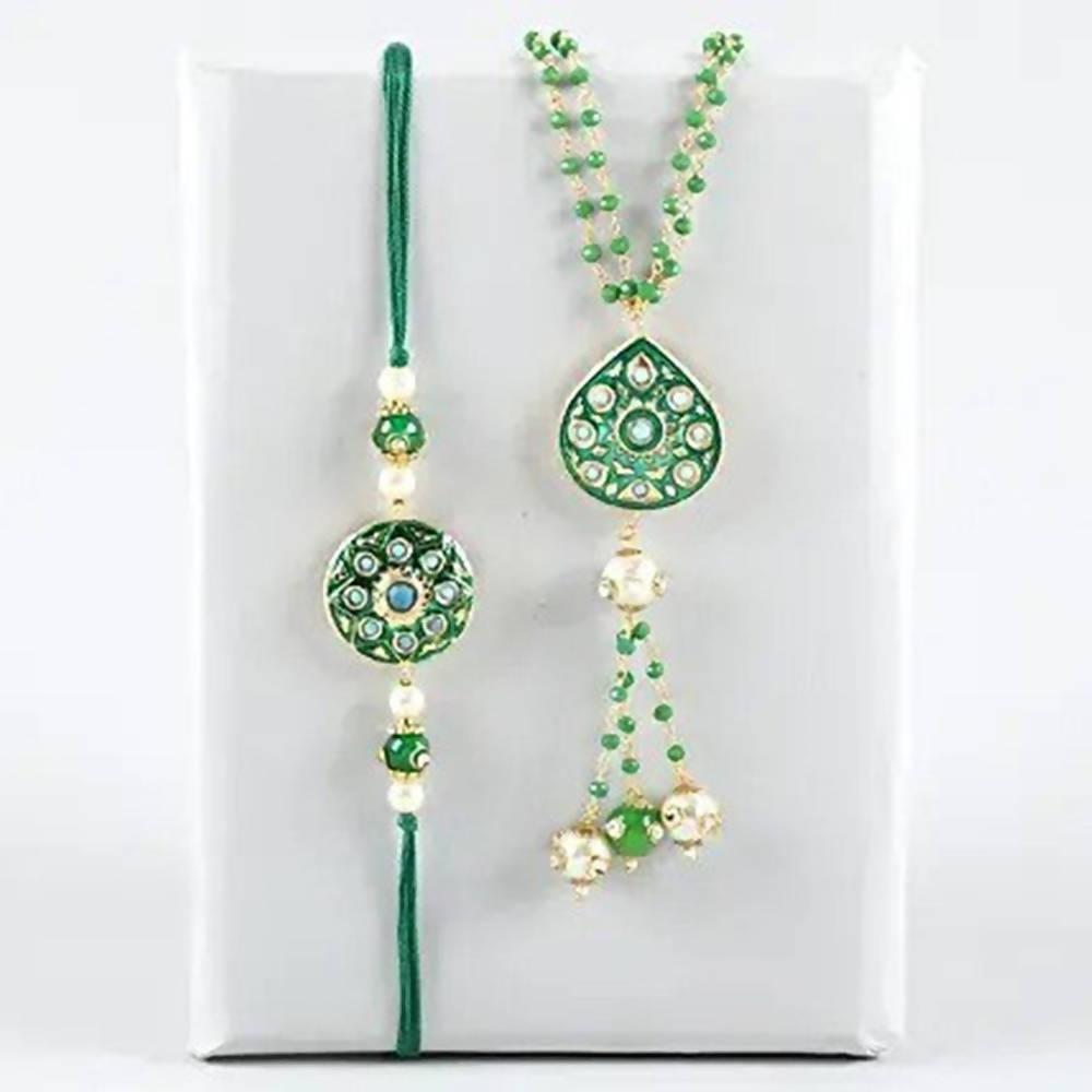 Bhaiya Bhabhi Meenakari Rakhi Set And Dry Fruits