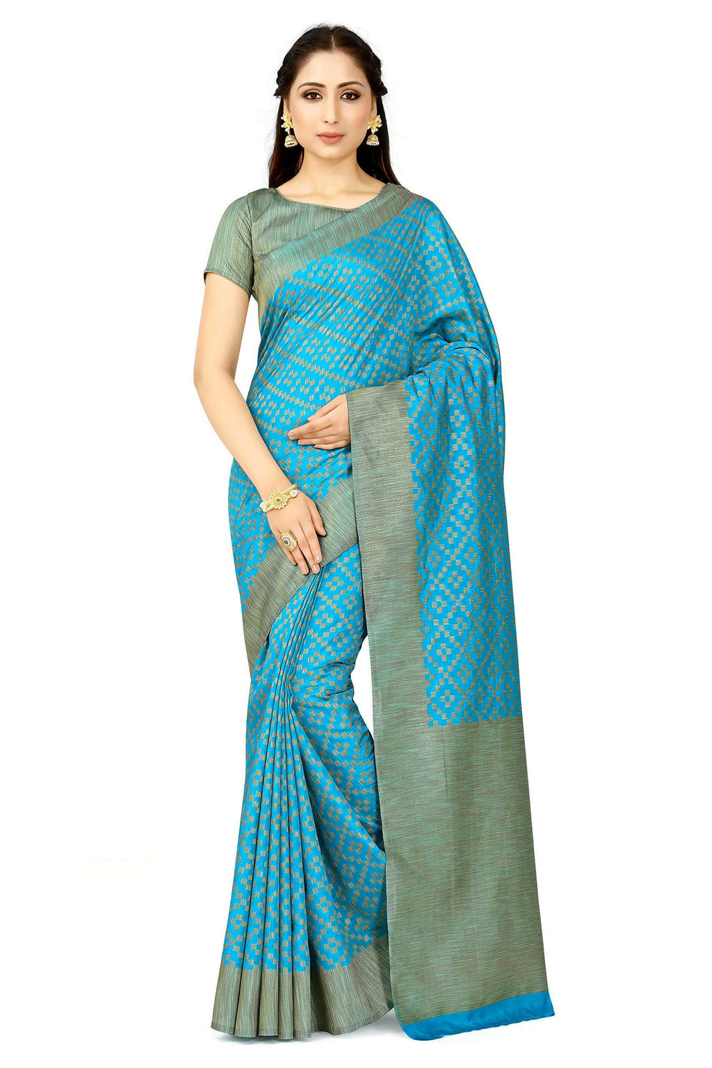 Mimosa Women's Patola Art Silk Turquoise Blue Saree
