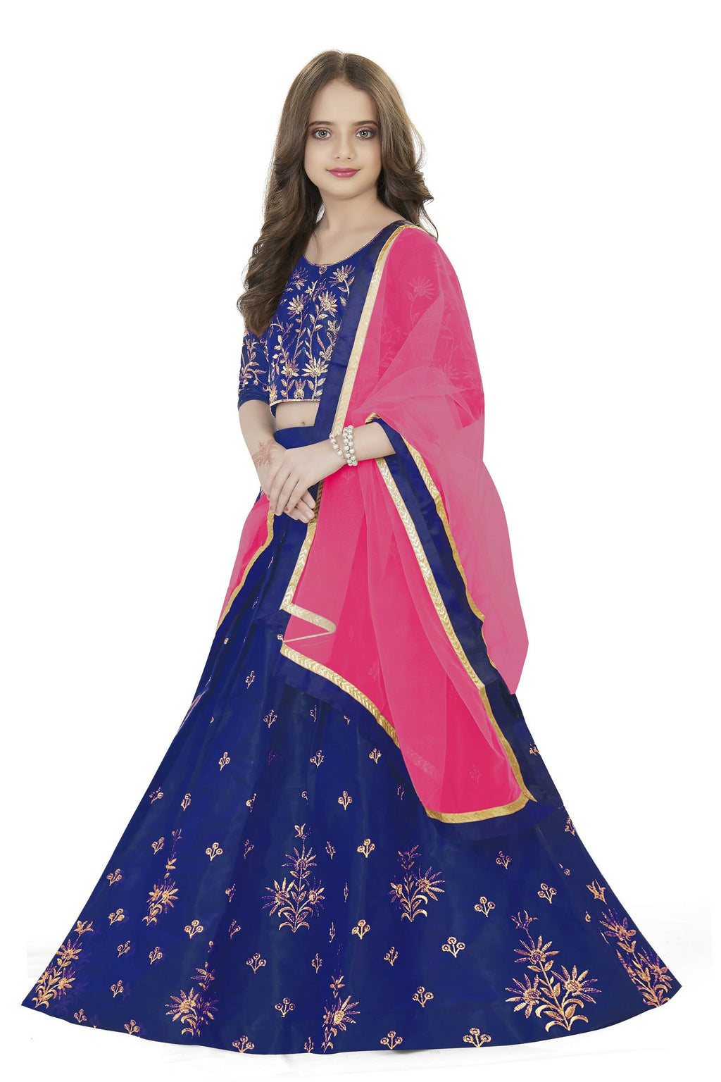 Dwiden Royal Blue Rohini Tafetta Sattin Semi-Stitched Girl's Lehenga Choli