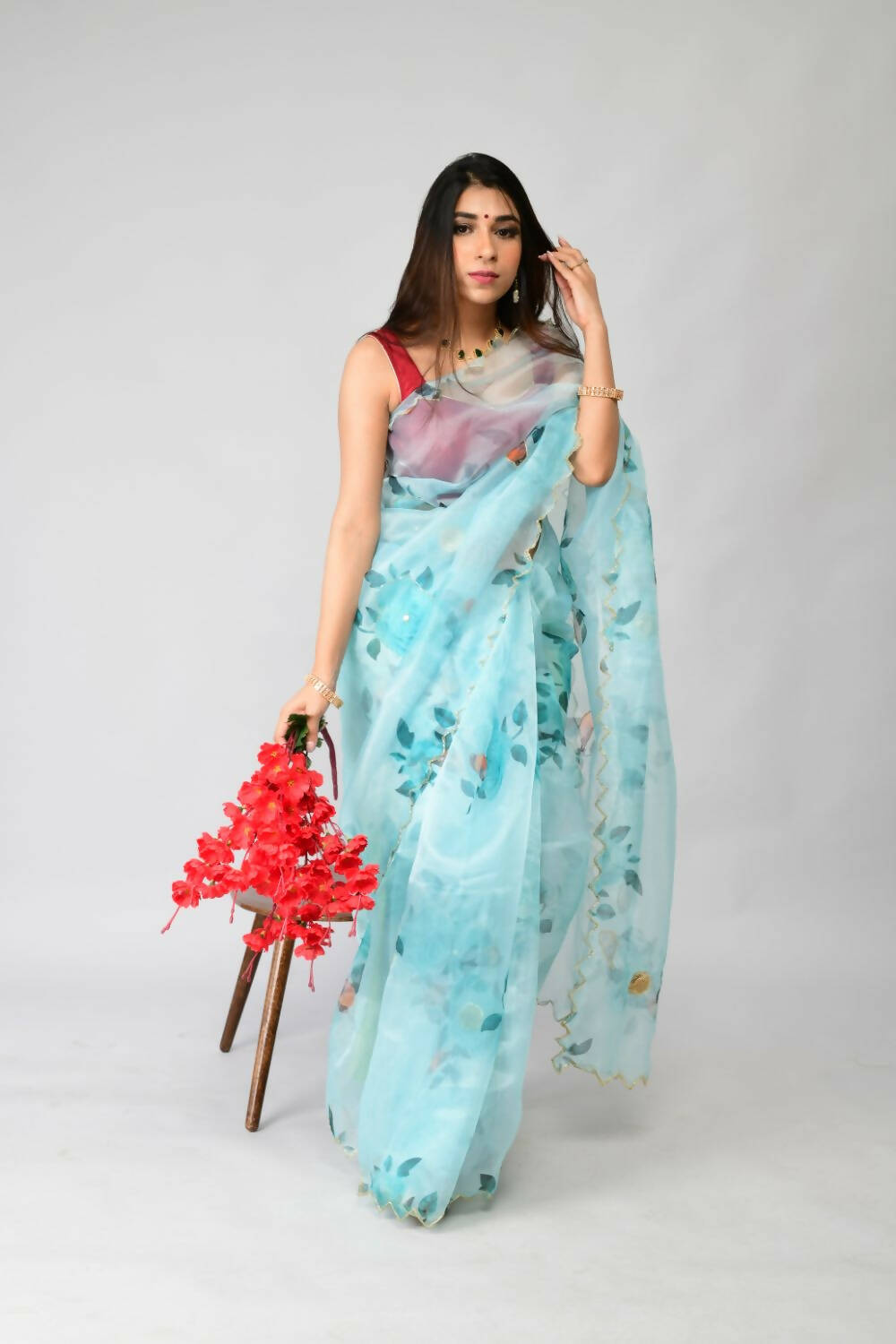 Vamsee Sky Blue Organza Saree