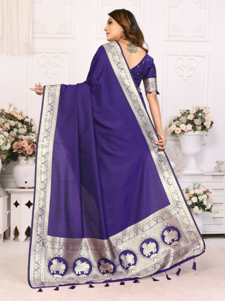 Anaita Purple Banarasi Silk With Beautiful Gala Weaving Saree With Blouse