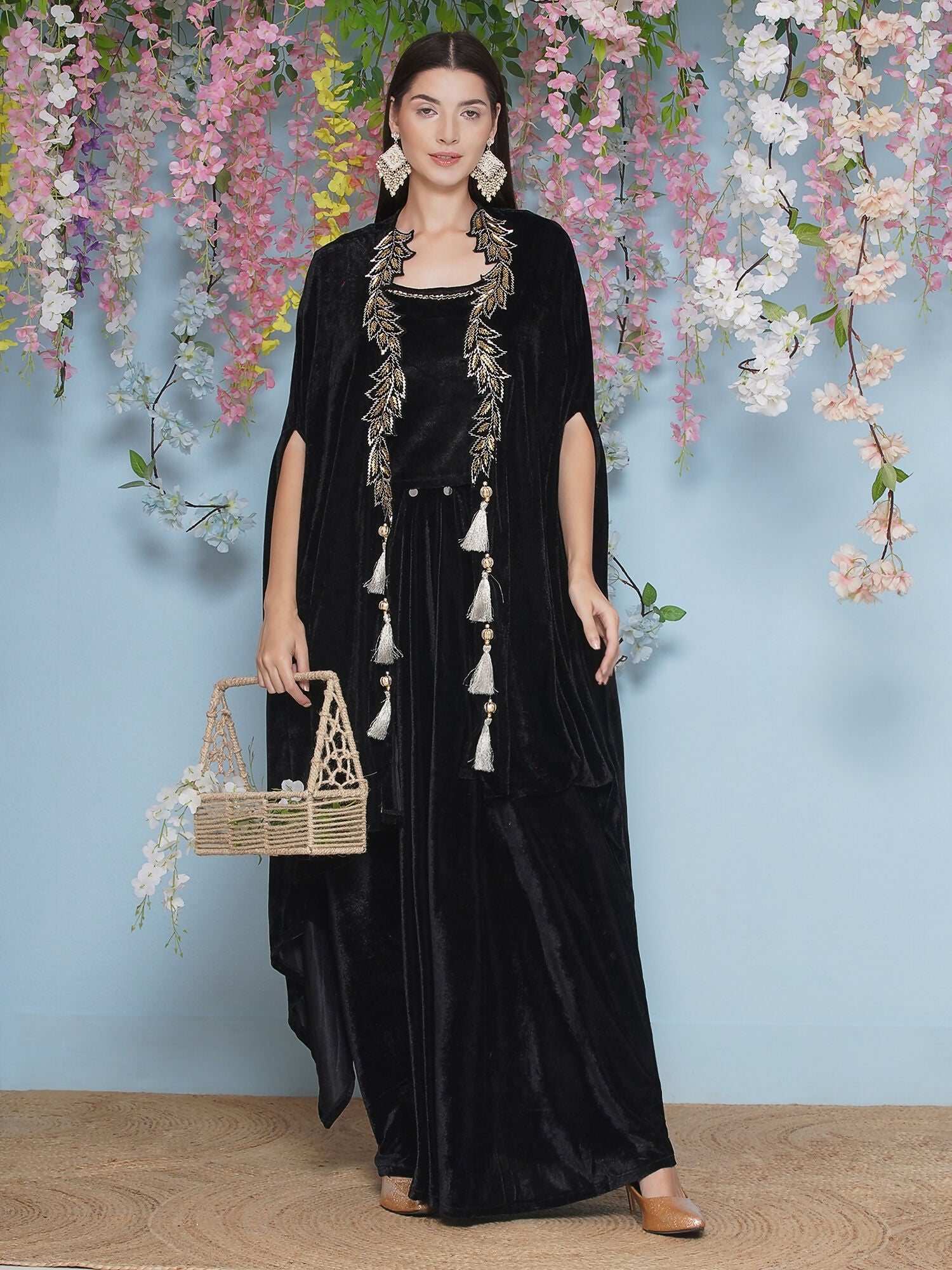 Joban Fashion Black Hand Embellished Cape with Inner and Skirt