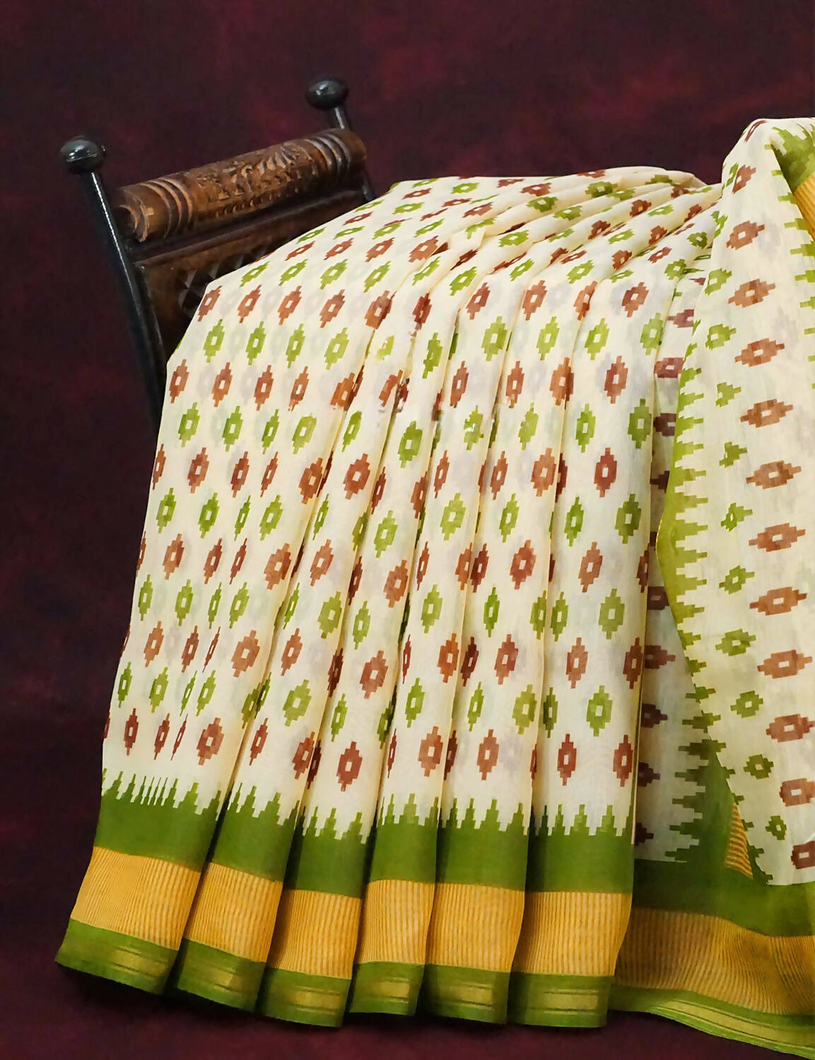 Combo of White and Green Patan Patola Semi Chanderi Saree By Gayathri Reddy Designer Studio