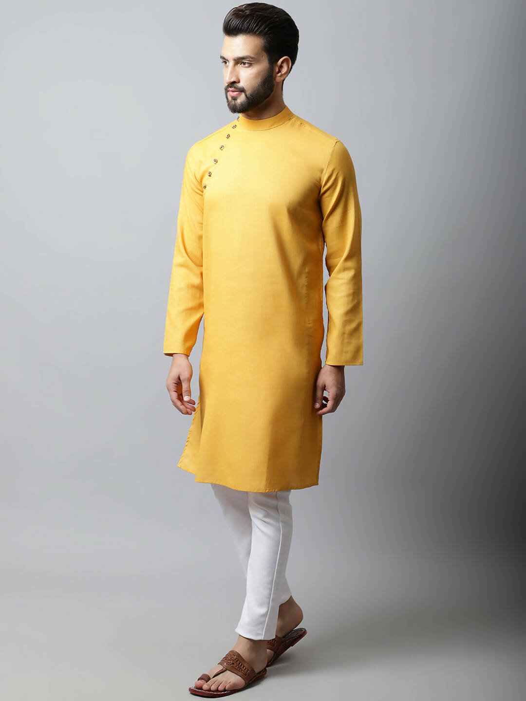 Even Apparels Yellow Color Pure Cotton Men's Kurta With Side Placket (SLD1130)
