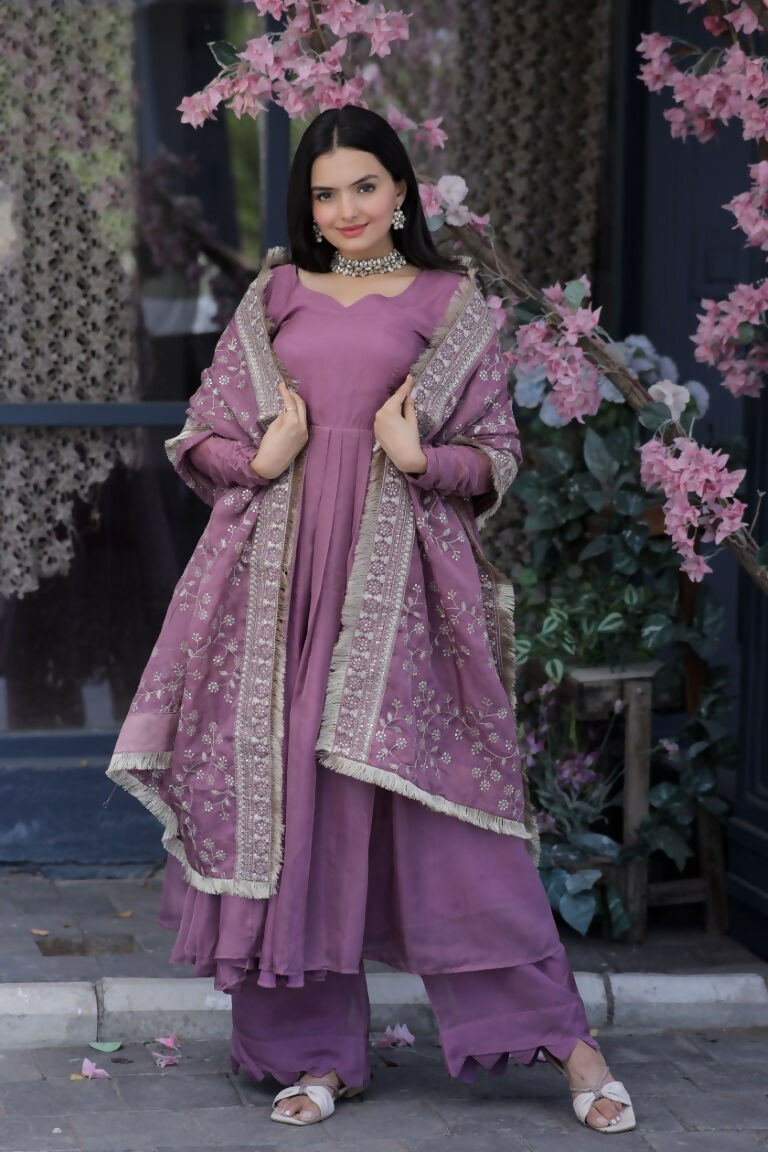 Jyoti Fashion Women's Onion Tabby Silk Designer Kurta with Trouser & Dupatta