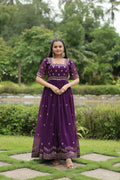 Vastranavya Premium Designer Faux Blooming with Embroidery Zari Sequins work Gown - Purple