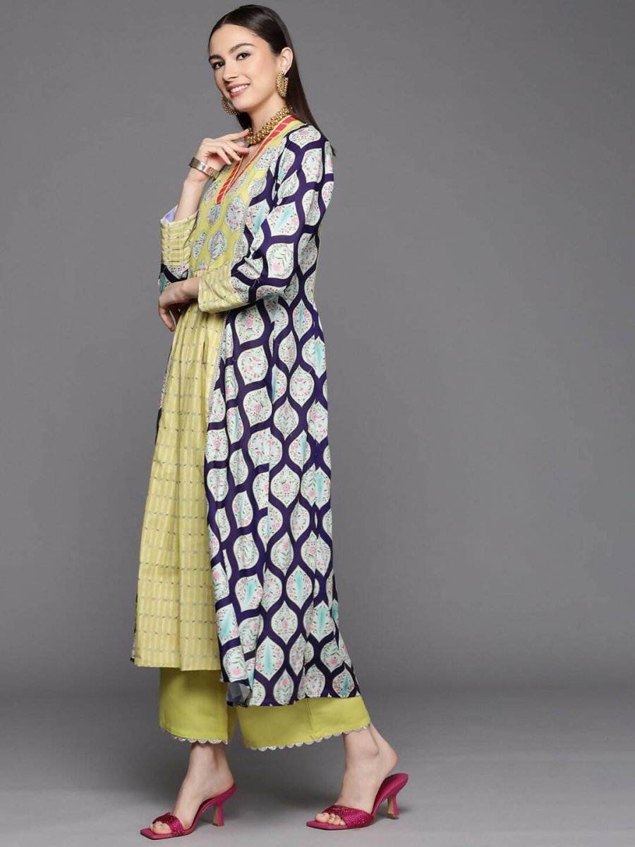 Ahalyaa Womens Yellow Cotton Digital Printed Kurta Palazzo Set