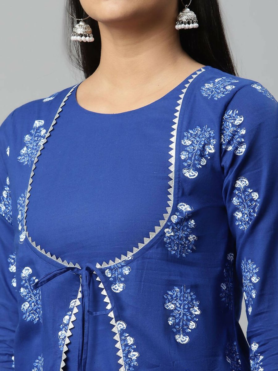 Ahalyaa Womens Beautiful Royal Blue Pure Cotton Printed Kurtas