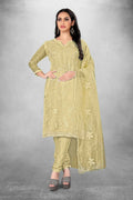 Beige Heavy Organza Silk Embroidered Unstitched Dress Material - Amara