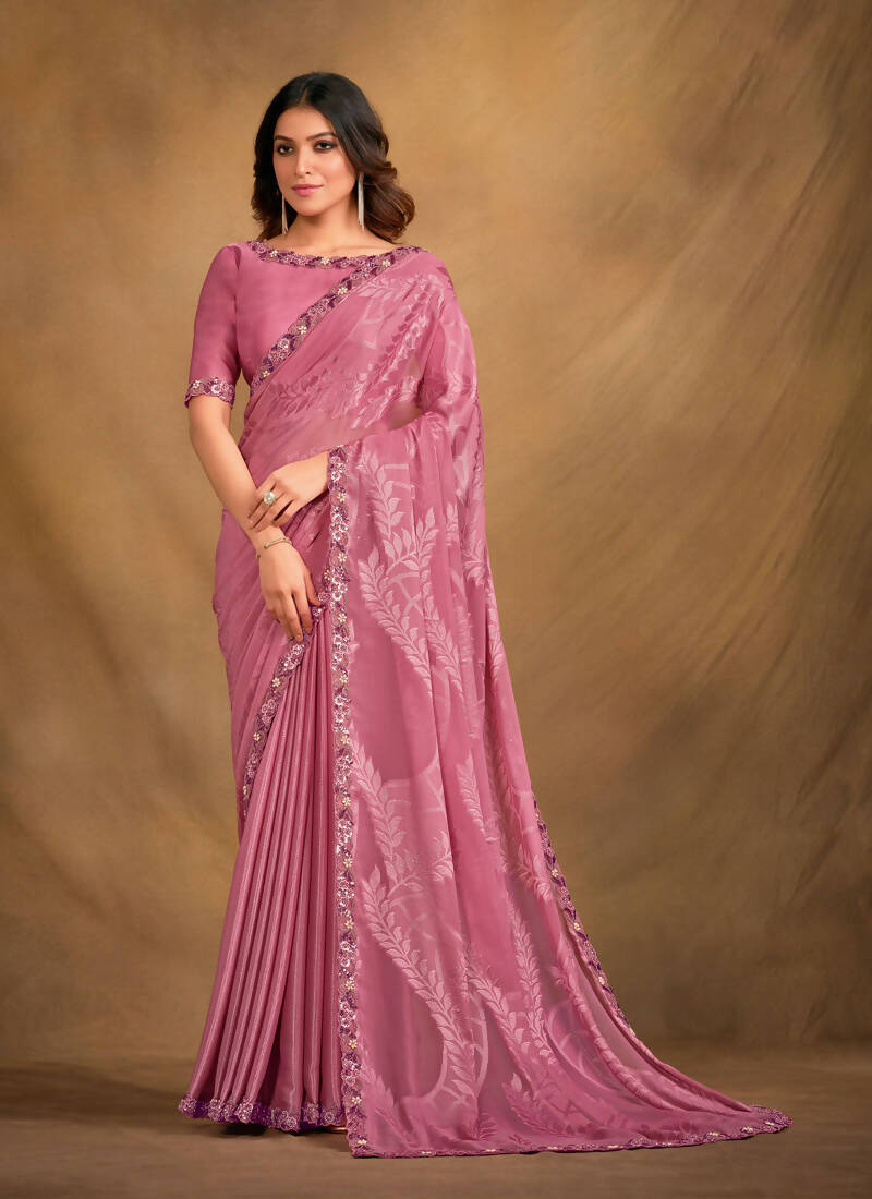 Pink Sequence/Georgette Film Jacqurad Designer Saree with Unstitched Blouse - Norita Mahitha