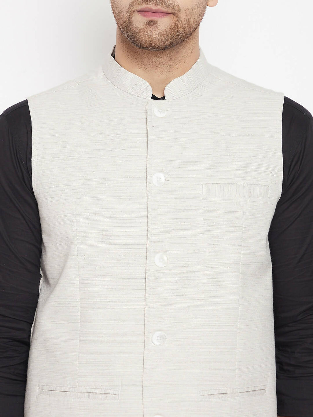 Even Apparels Cream Merino Men Woven Nehru Jacket BF504