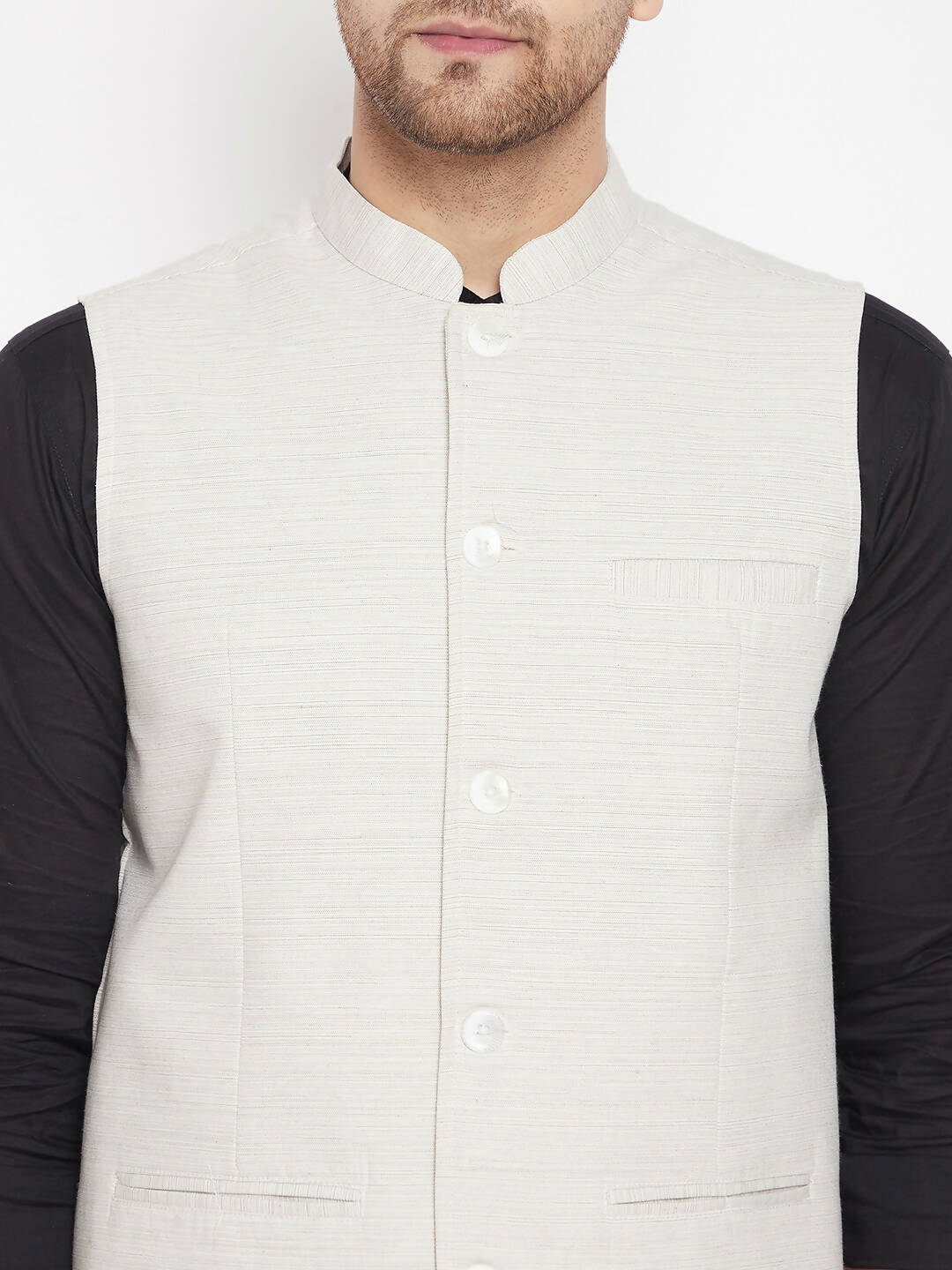 Even Apparels Cream Merino Men Woven Nehru Jacket BF504