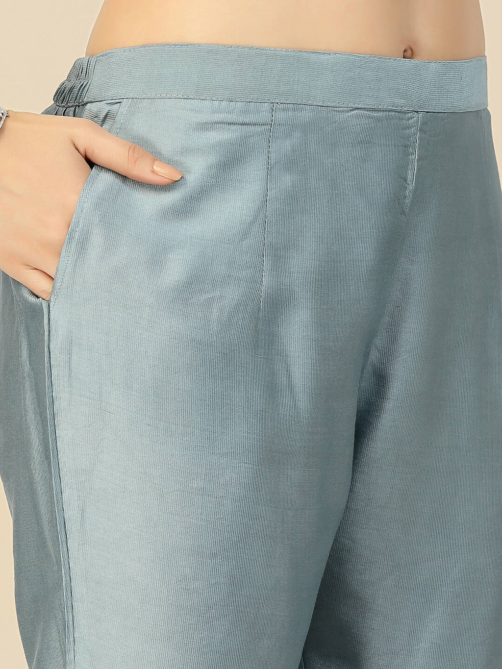 Sky Blue Embroidered Chinon Straight Kurta With Trouser & Dupatta - Salimar