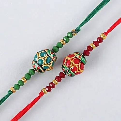 Premium Beads Ethnic Rakhi Set & Kaju Rolls Box