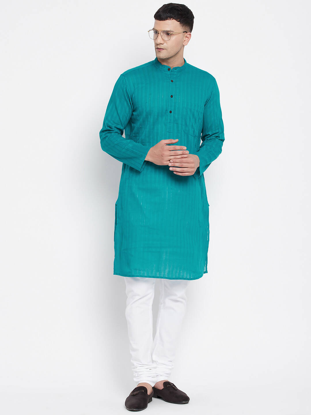 Even Apparels Green Pure Cotton Men's Kurta With Band Collar