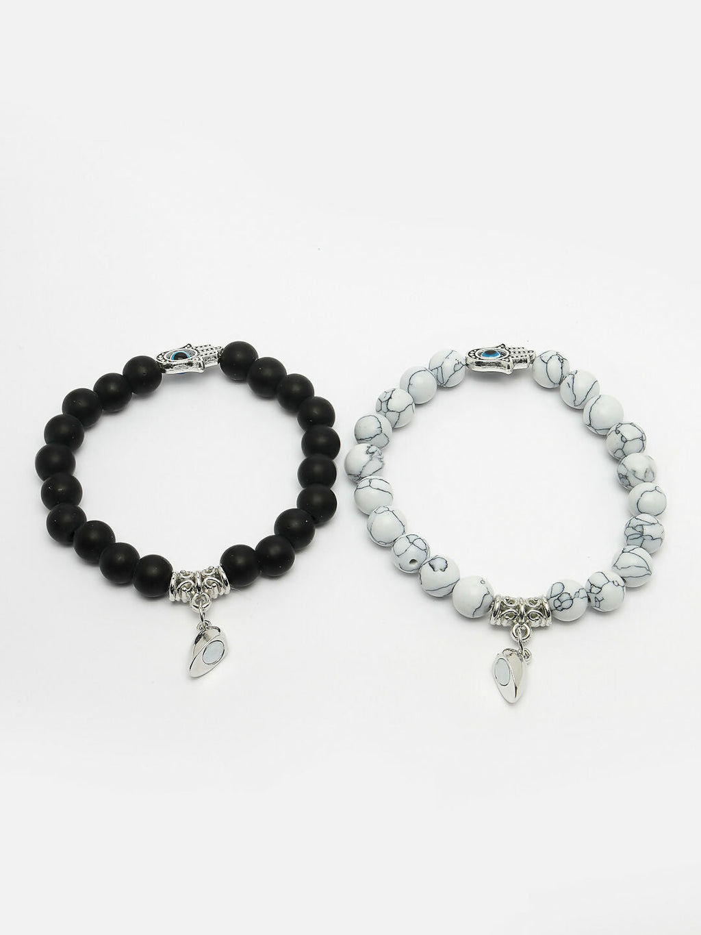 NVR Men & Women Set of 2 Black & White Marbel Crystal Bracelet