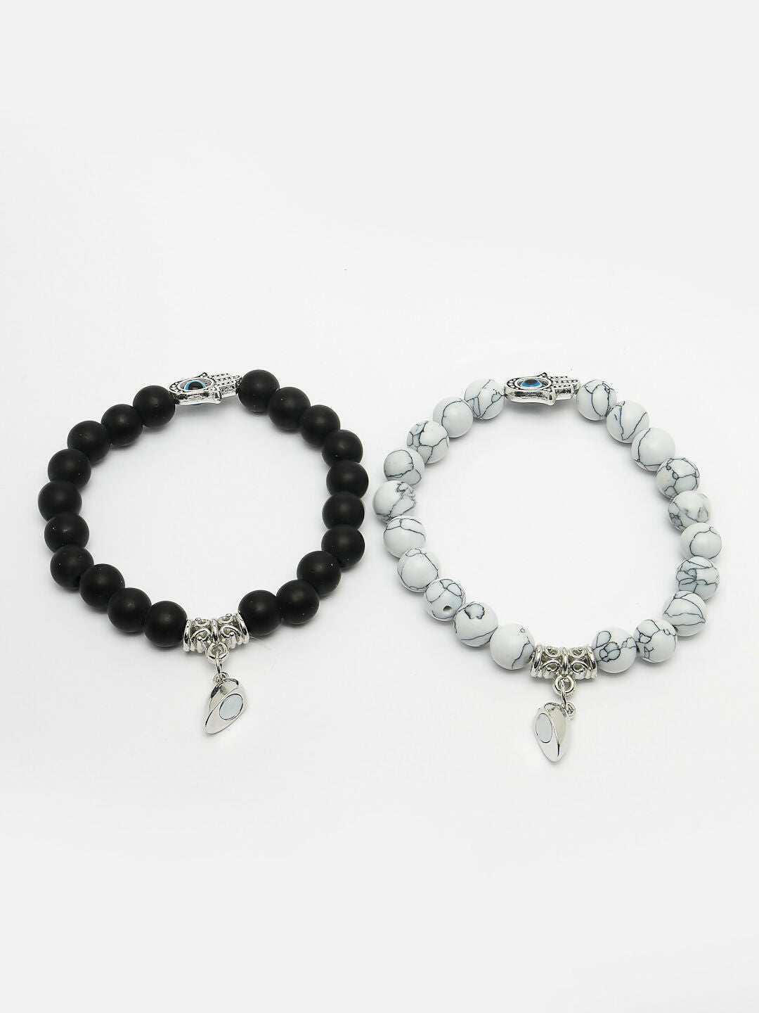 NVR Men & Women Set of 2 Black & White Marbel Crystal Bracelet