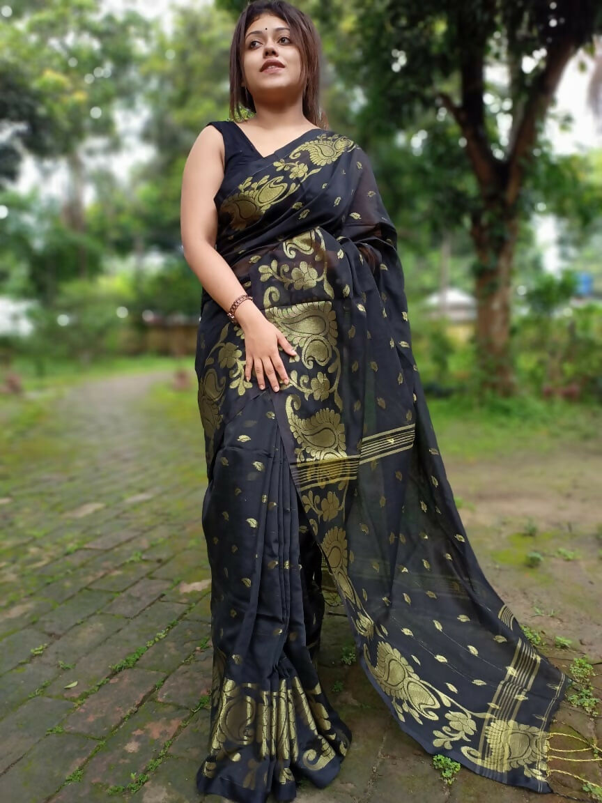 Exclusive Collection Black Beautiful Cotton Silk Saree