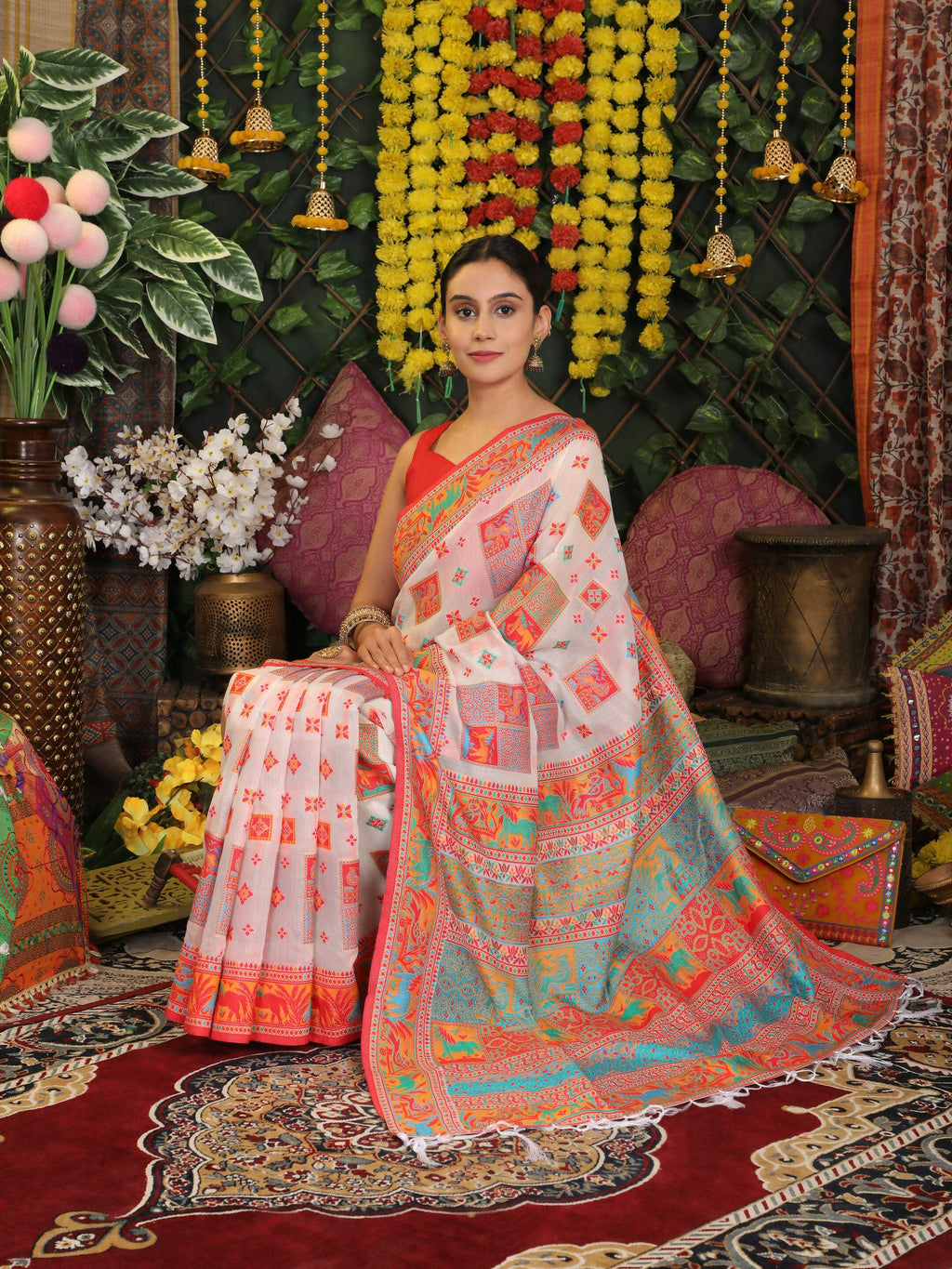 Shree Shyam Fashion Linen Cotton White Saree