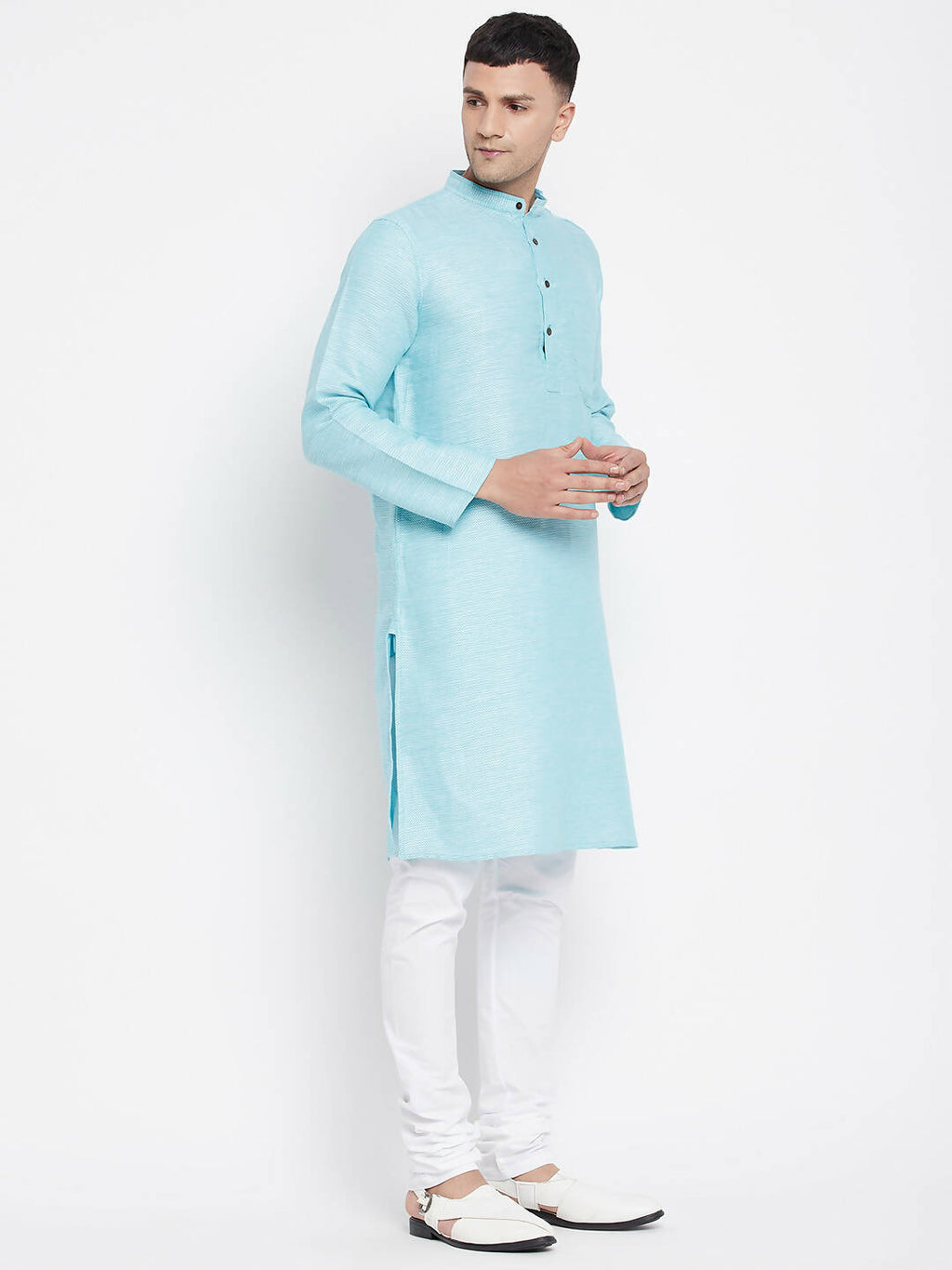 Even Apparels Blue Rayon Men's Kurta With Band Collar