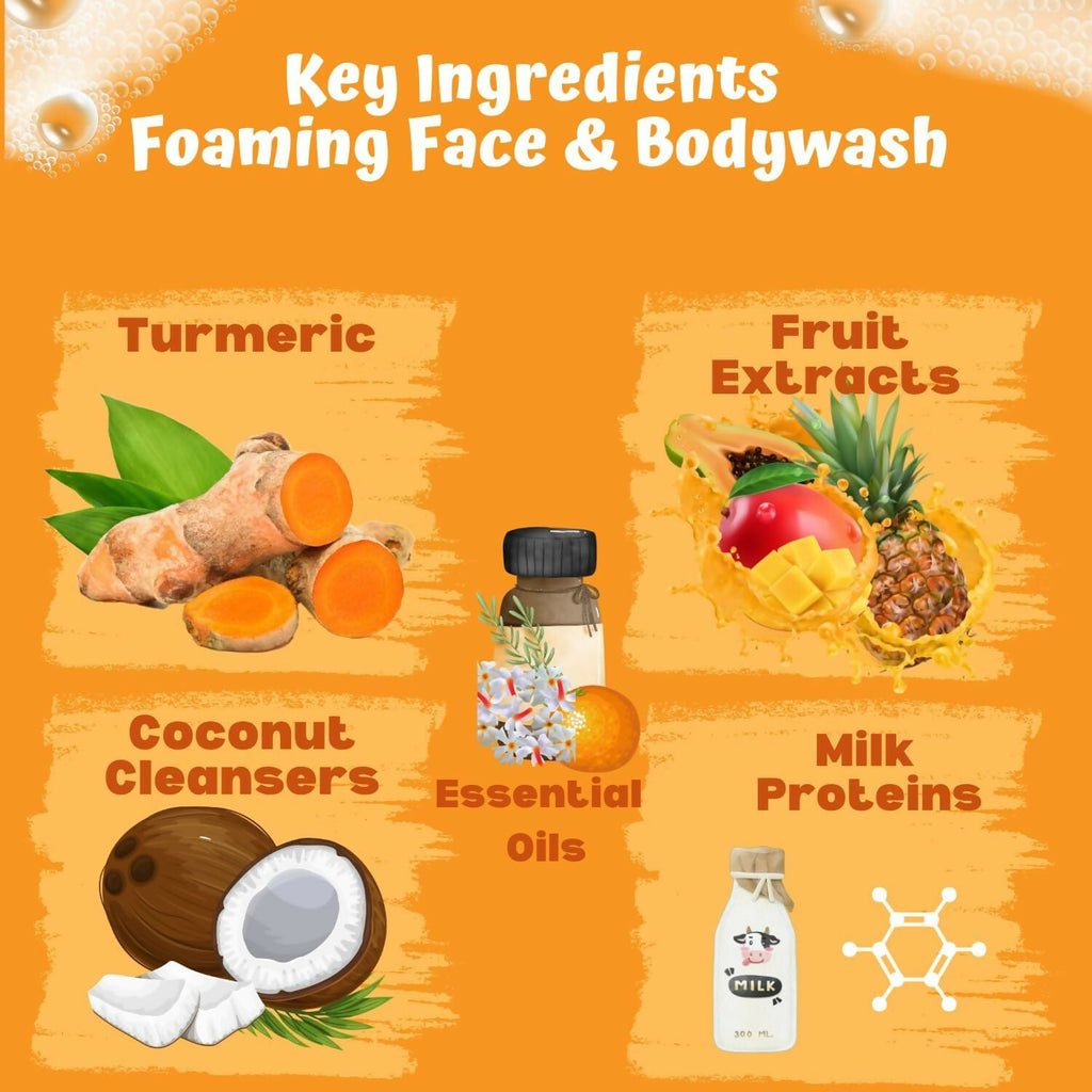 Puddles Organic Cub Riders Kids Foaming Face & Body Wash, Turmeric, Milk Protein, Orange Essential Oil
