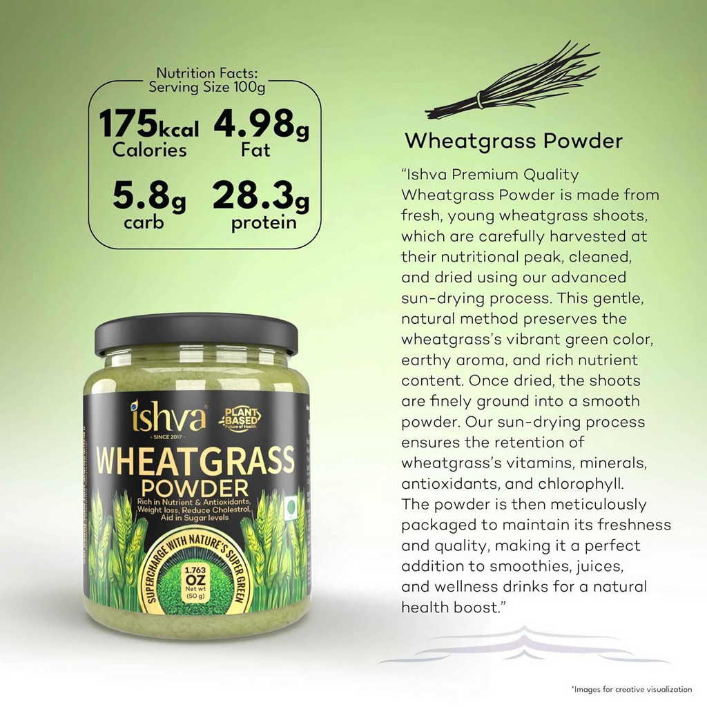 Ishva Wheatgrass Powder Pure & Natural Superfood Detoxifies, Supports Digestion & Promotes Vitality