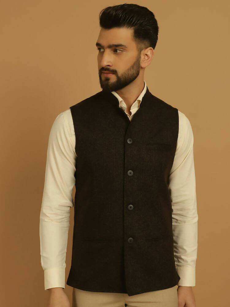 Even Apparels Pure Wool Nehru Jacket - Brown