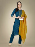 Jyoti Fashion Women's Morpich Cotton Magic Slub Embroidery & Sequence work Kurta with Trouser & Dupatta