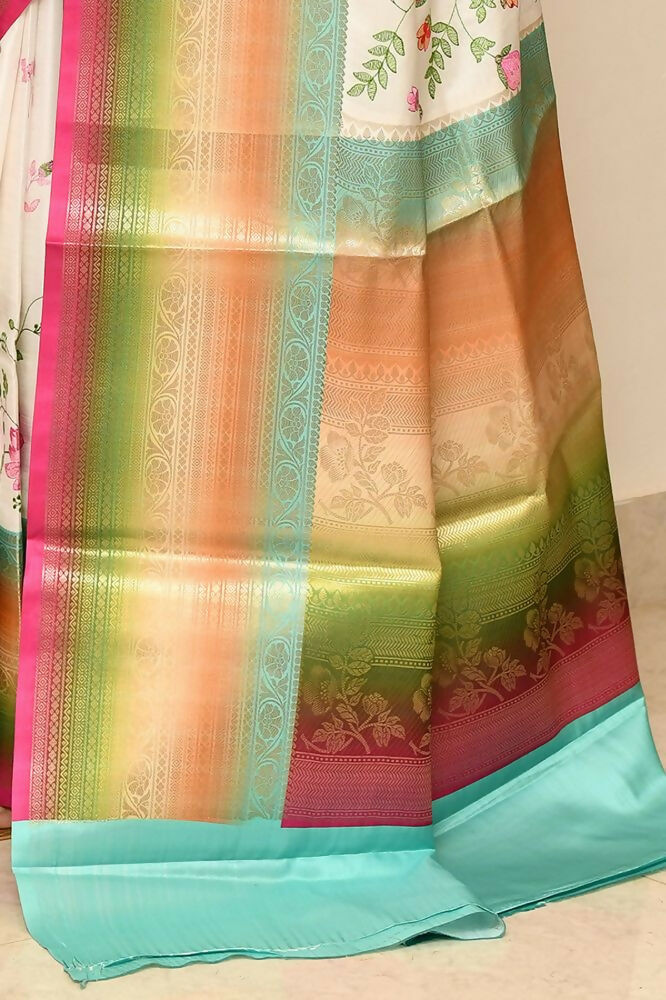 Joban Fashion Multicolor Saree Tissue Rainbow Digital Print With Embroidery