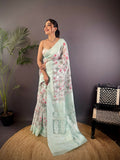 Joban Fashion Sky Blue Floral Motifs Banarasi Silk Sarees