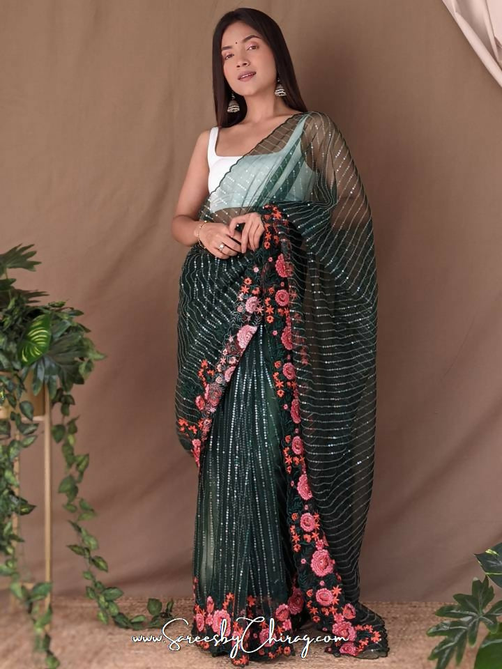 Vamsee Murari Green Super Net Saree