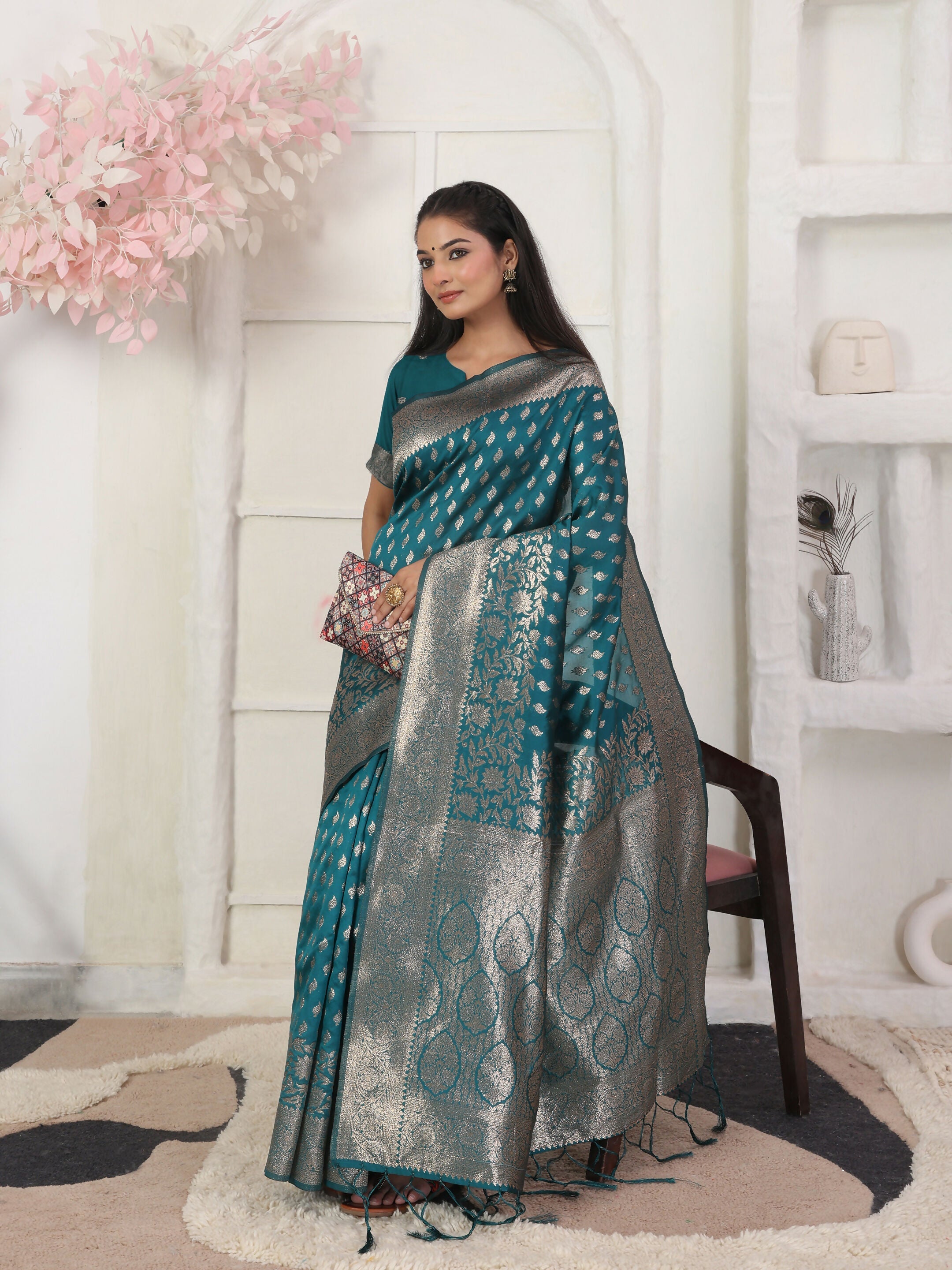 Shree Shyam Fashion Lichi Silk Rama Saree