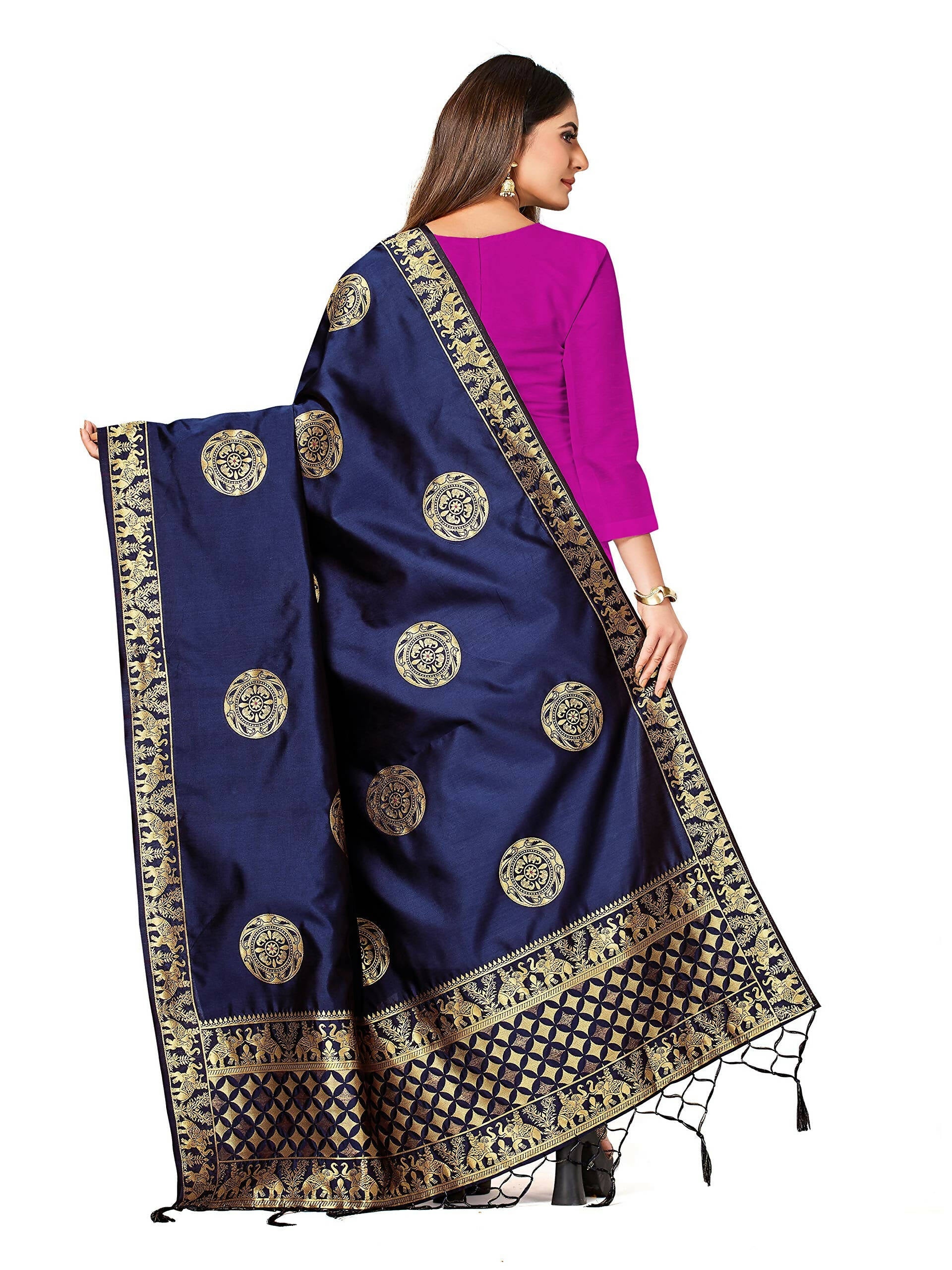 Mimosa Women's Banarasi Art Silk Navy Dupatta