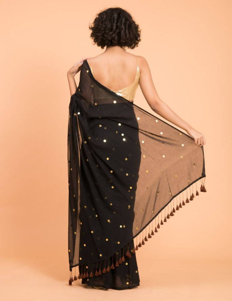 Suta Black Embellished Sequinned Pure Cotton Saree