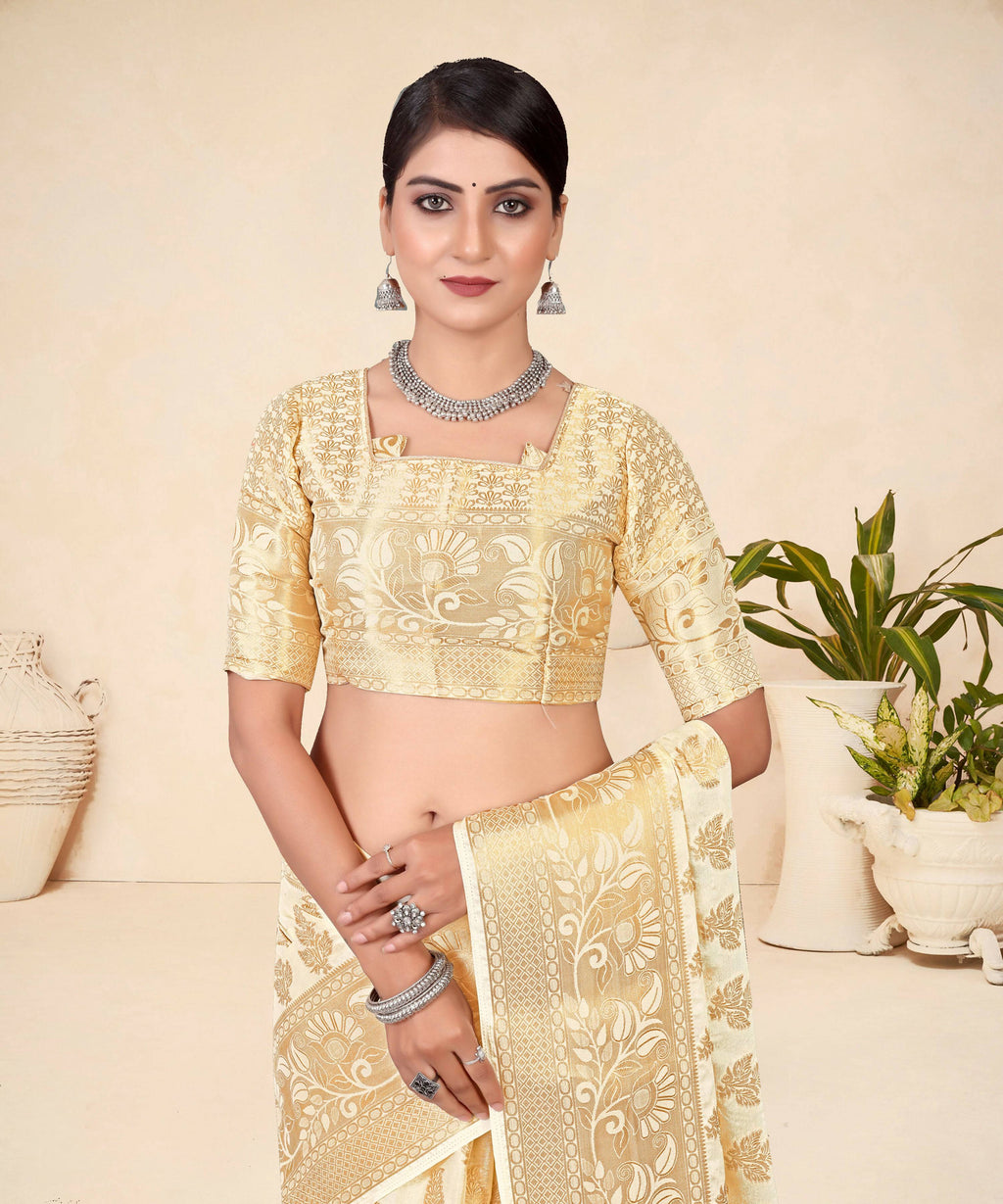 Cream Viscose Weaving Designer Saree - Vandini