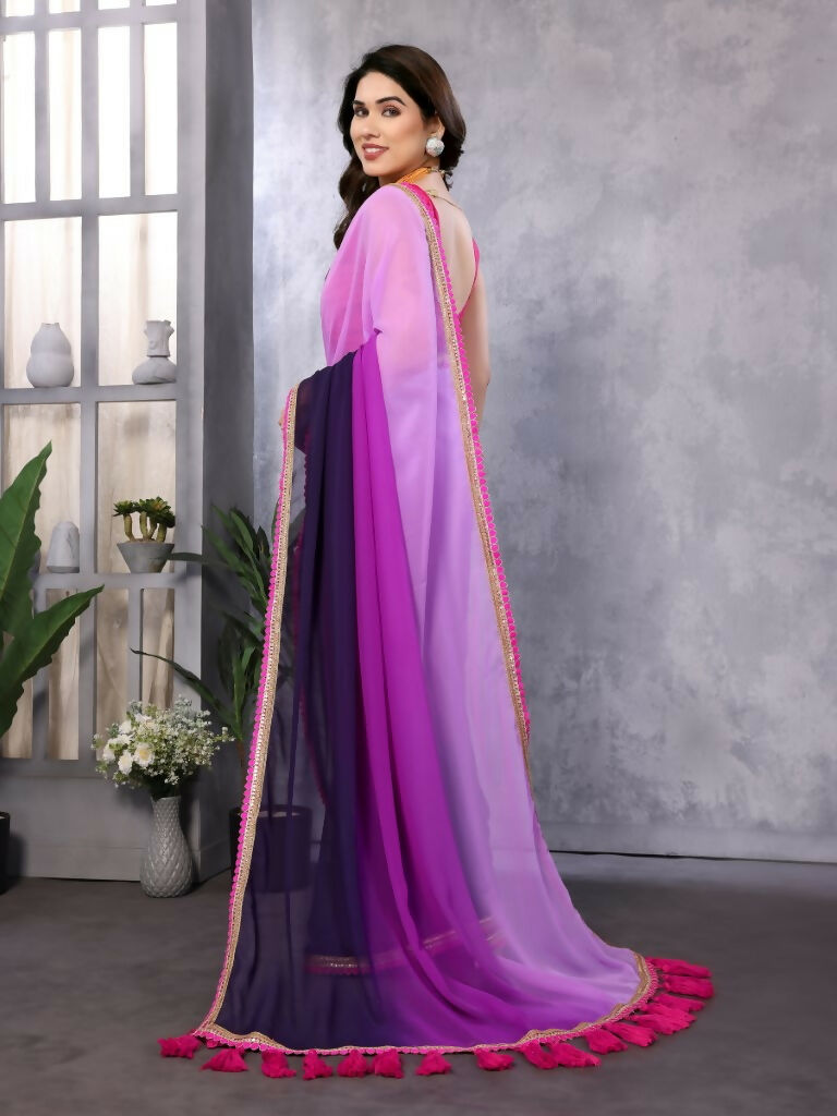 Designer Partywear Puple & Blue Georgette Fancy Saree - Kanak