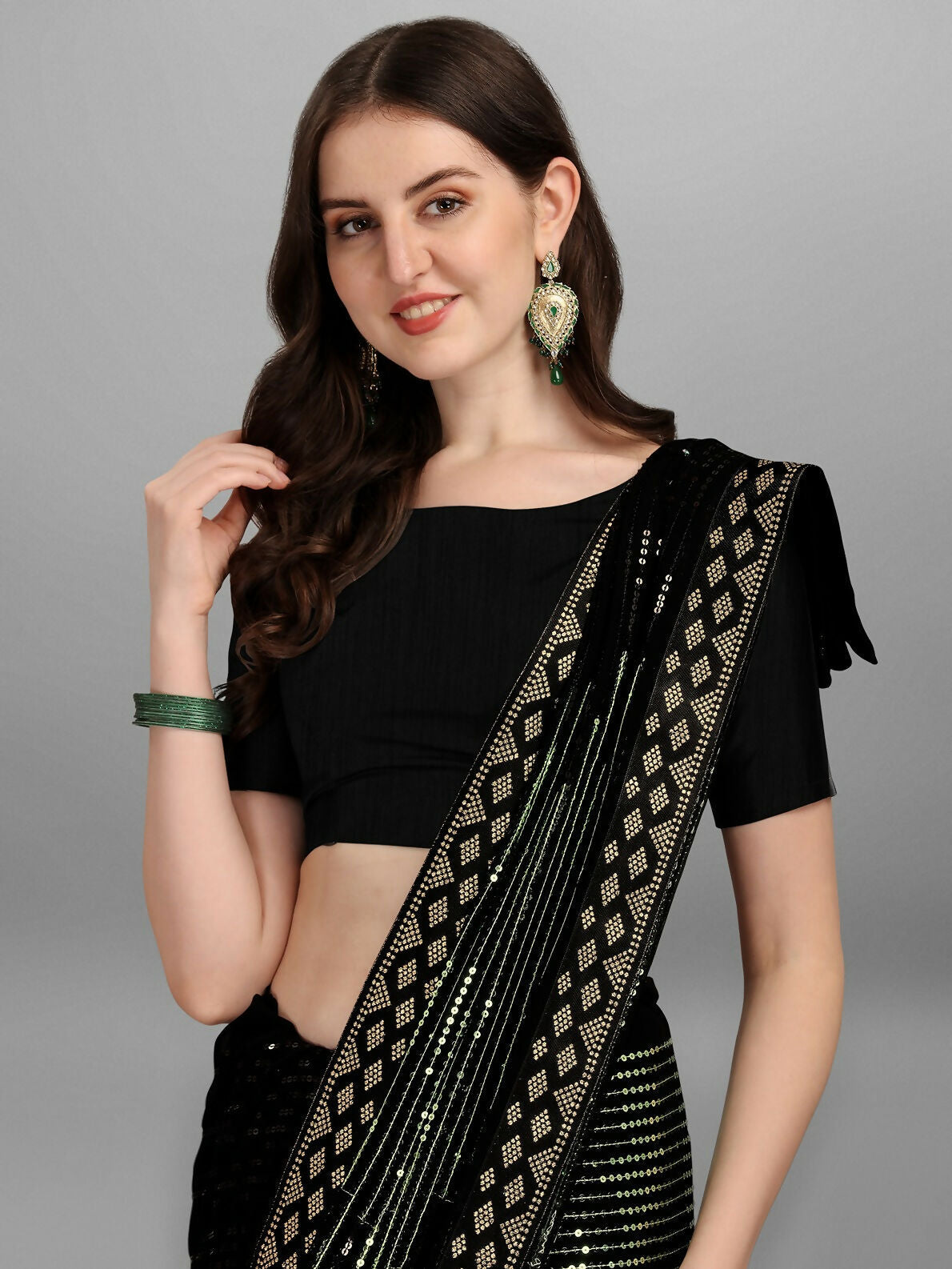 Vegaa Fashion Black Georgette Embroidered Party Wear Saree