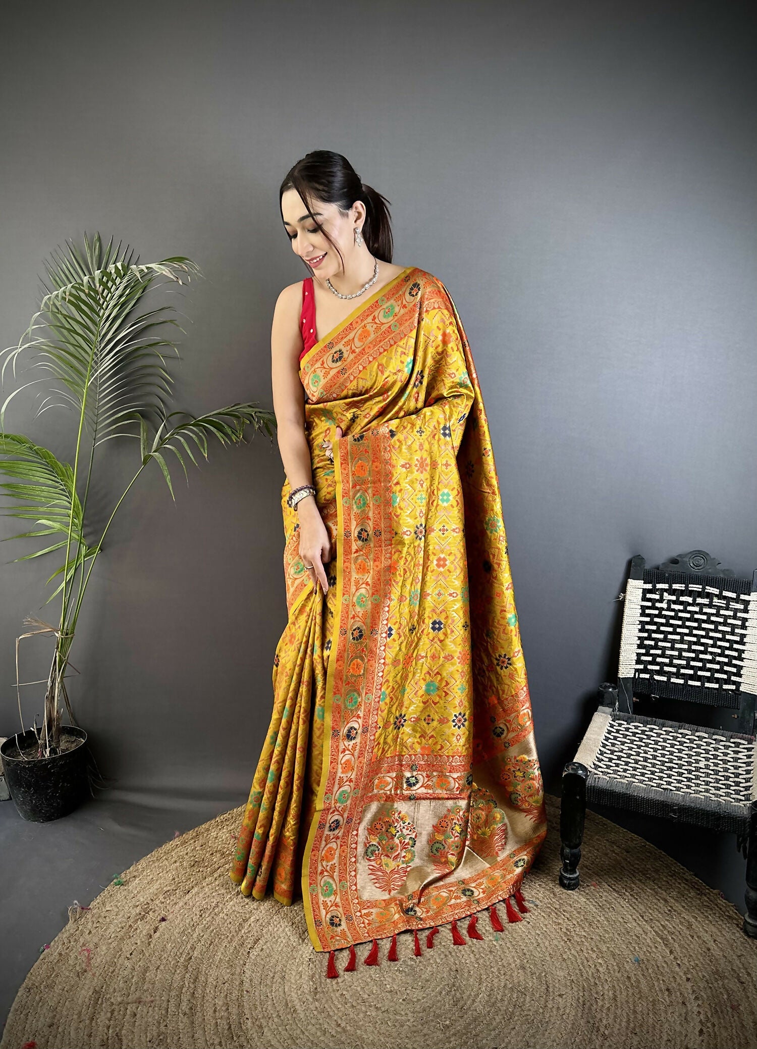 Joban Fashion Golden Yellow Banarasi Soft Silk Woven Saree