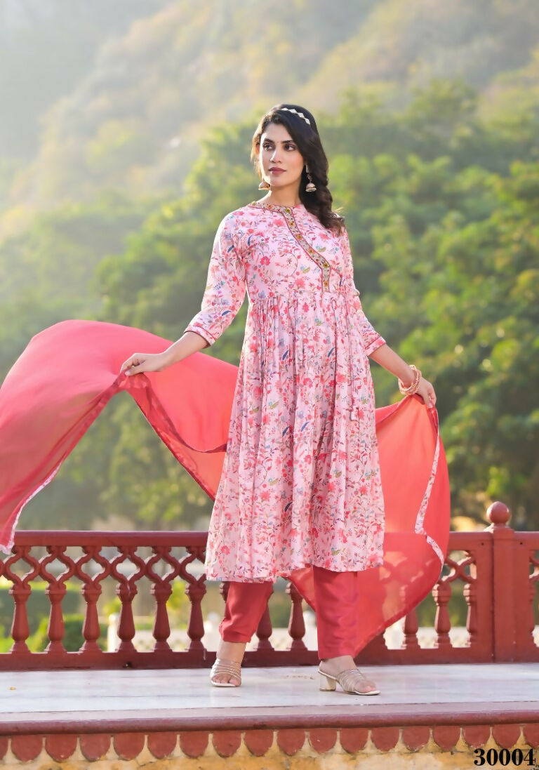 Designer Stylish Light Pink Rubi Silk Stitched Suit With Dupatta - Kiyara