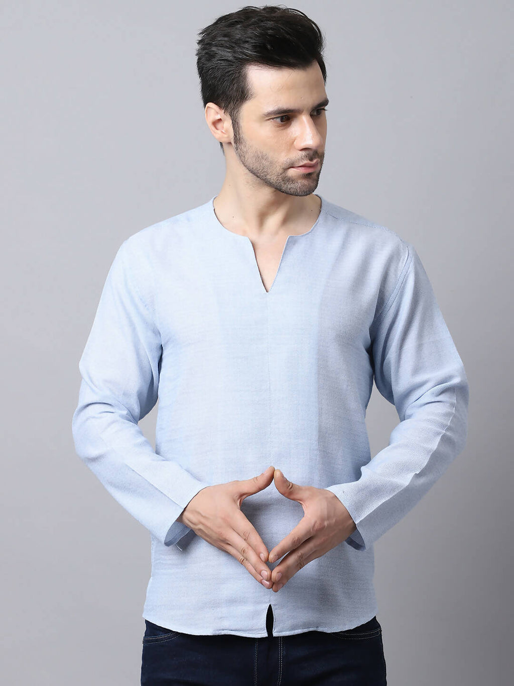 Even Apparels Men's Blue Pure Cotton Round Neck Slit Kurta