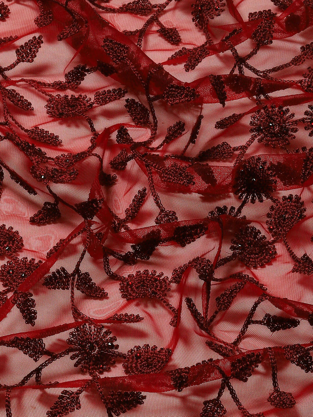 Maroon Woven Design Net Saree with Blouse Piece - Kalamkari