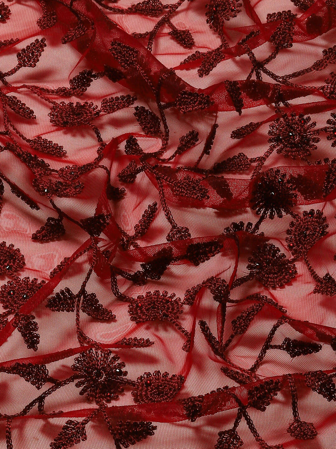 Maroon Woven Design Net Saree with Blouse Piece - Kalamkari