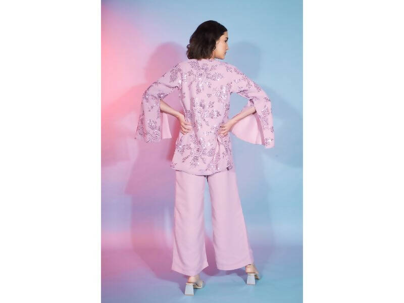 Pink Georgette Sequence With Thread Designer Co-Ord Set - Flory