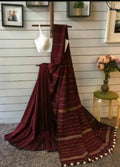 Exclusive Collection Khadi Cotton Handloom Khesh Saree With Blouse Piece - Maroon