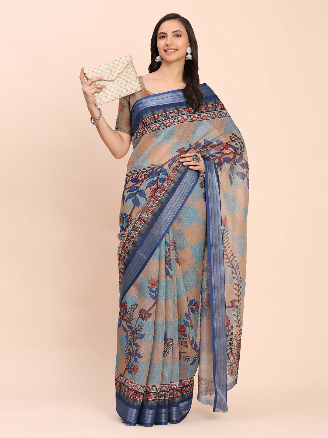 Shree Shyam Fashion Linen Cotton Cream Saree