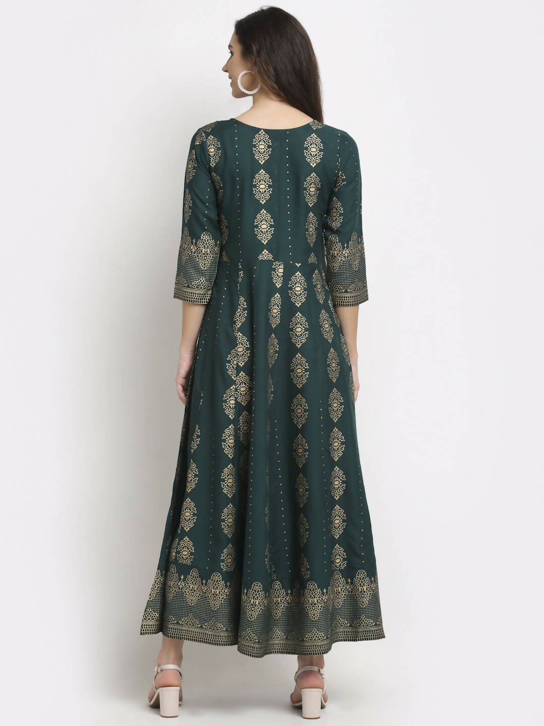 Rudra Bazaar Gold Printed Flared Anarkali kurti