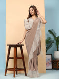 Light Brown Lycra Solid Ready to Wear Saree with stitched Blouse - Nita