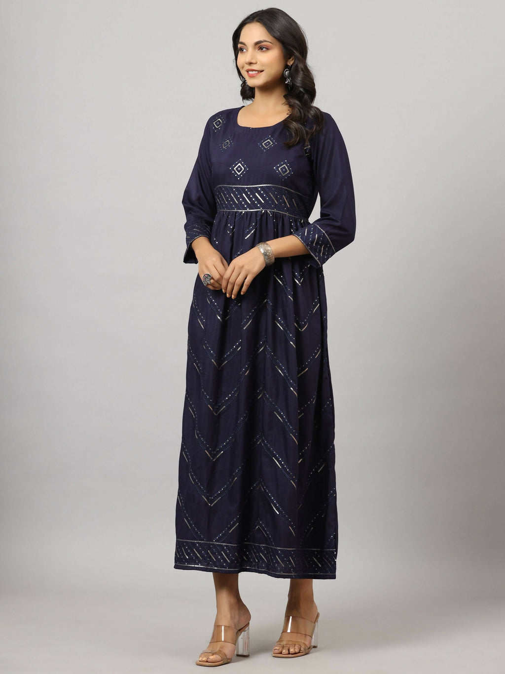 Juniper Women's Navy Festive Printed Flared Dress