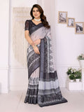 PR Fashion Black Handloom Linen Cotton Zari Saree